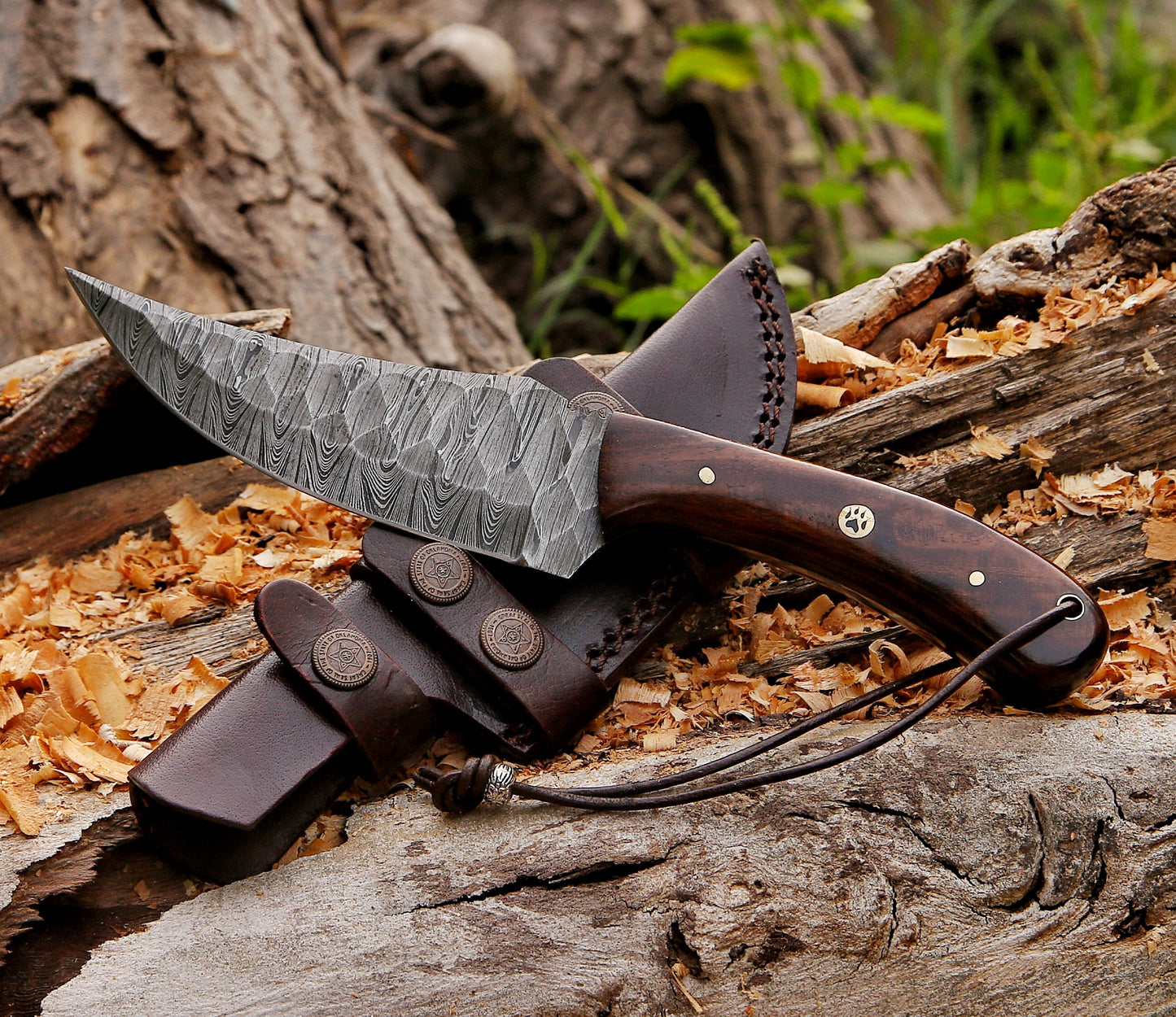 10" Custom Handmade Hammered Damascus Steel Hunting Skinning Knife