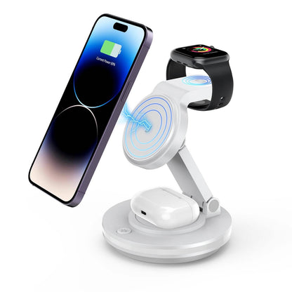 Foldable 4-in-1 Magnetic Wireless Charging Station with 7-Color Night Light for iPhone, Apple Watch & AirPods