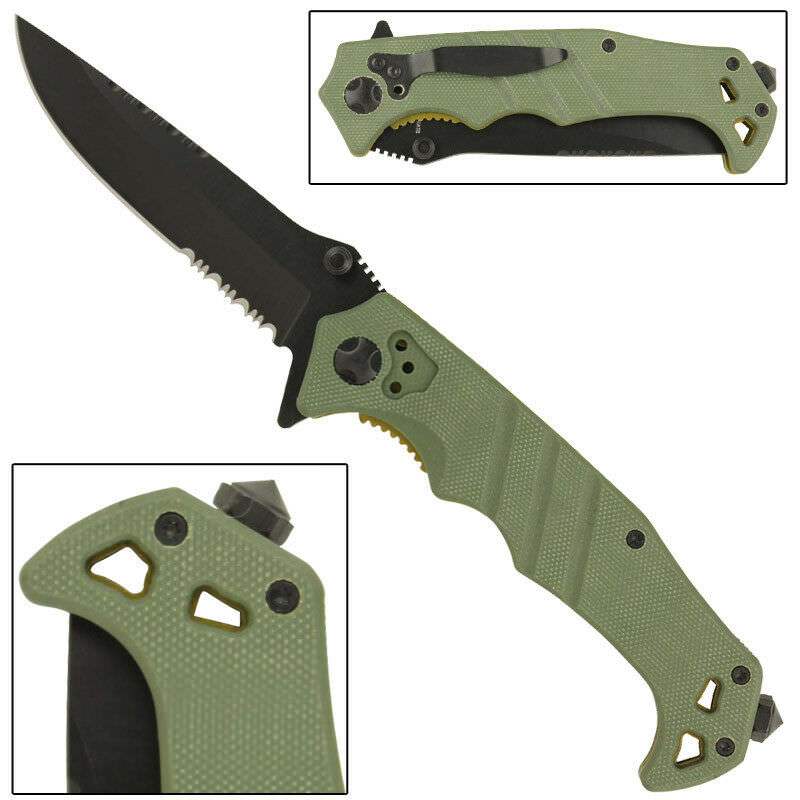 Olive Green Emergency Assisted Folding Slip Resistant Pocket Knife EDC