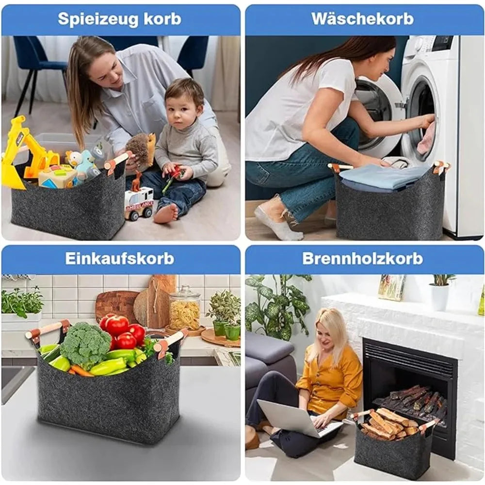 Wooden Firewood Storage Felt Basket Foldable