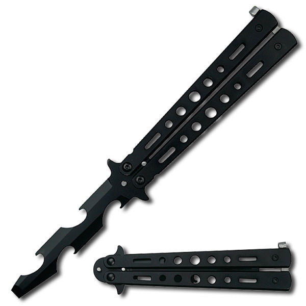 Bottle Popping Training Butterfly Knife Style Can Opener Black Finish - TOPHATTER'S ARMORY DEALS