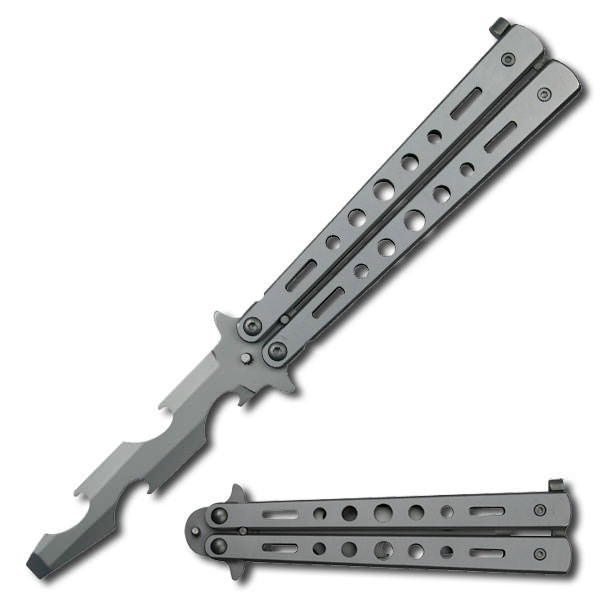 Bottle Popping Training Butterfly Knife Style Can Opener Satin Finish - TOPHATTER'S ARMORY DEALS