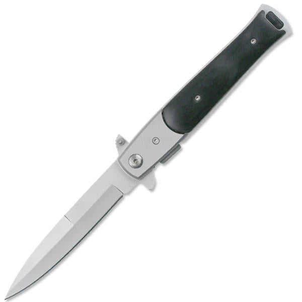 5" Stiletto Blade Black Wood Handle Spring-Assisted Folding Knife