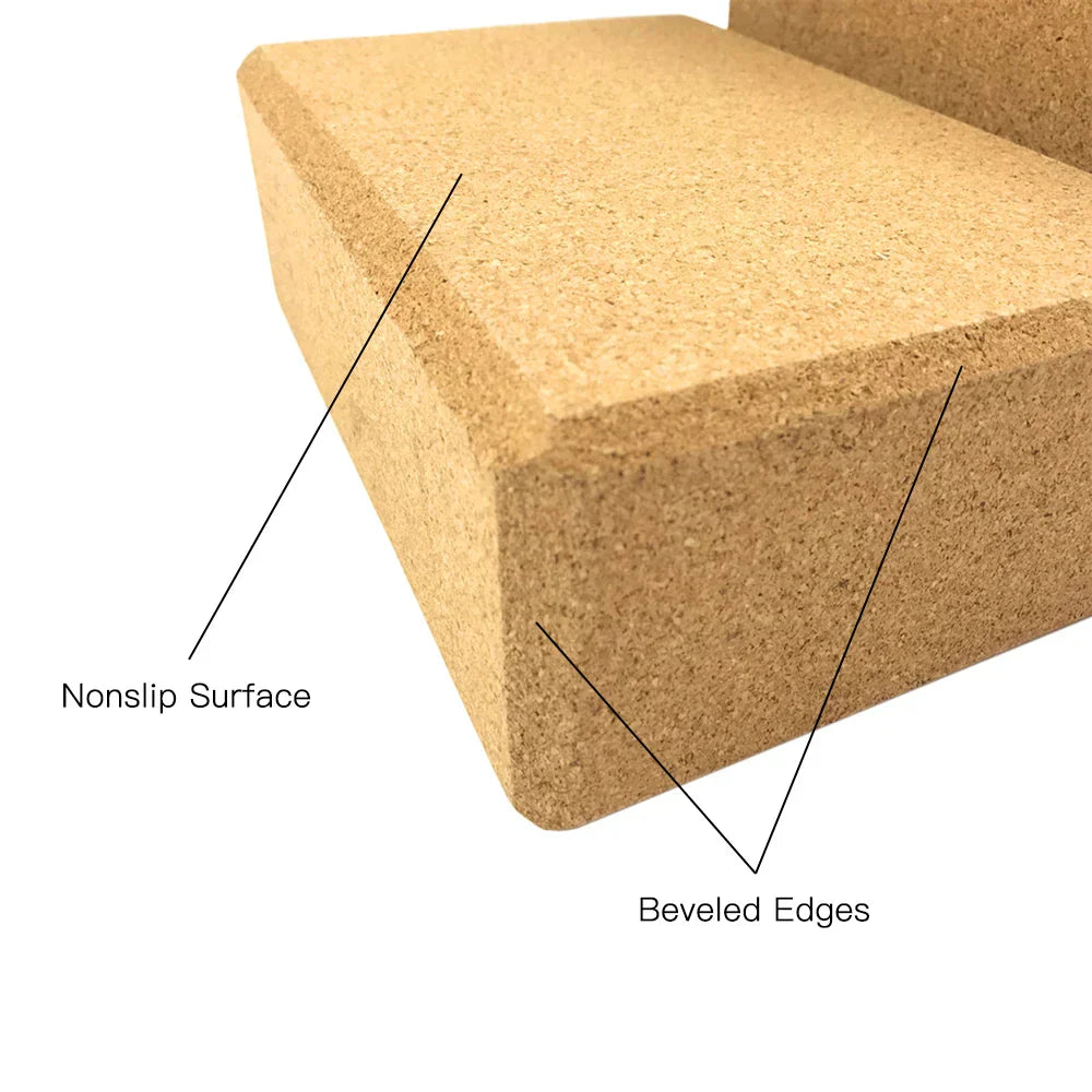 Yoga Blocks Set with Cork Blocks and Stretching Strap (Beige)