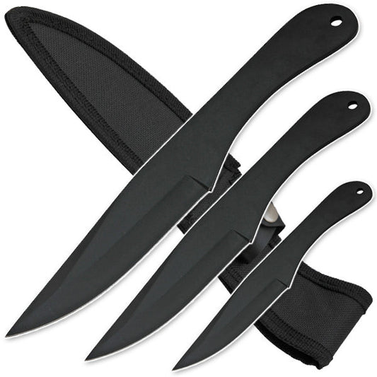 3pc Stainless Steel Throwing Knives with Sheath - Black