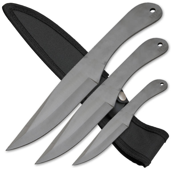 3pc Stainless Steel Throwing Knives with Sheath - Silver
