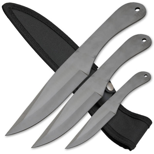 3pc Stainless Steel Throwing Knives with Sheath - Silver