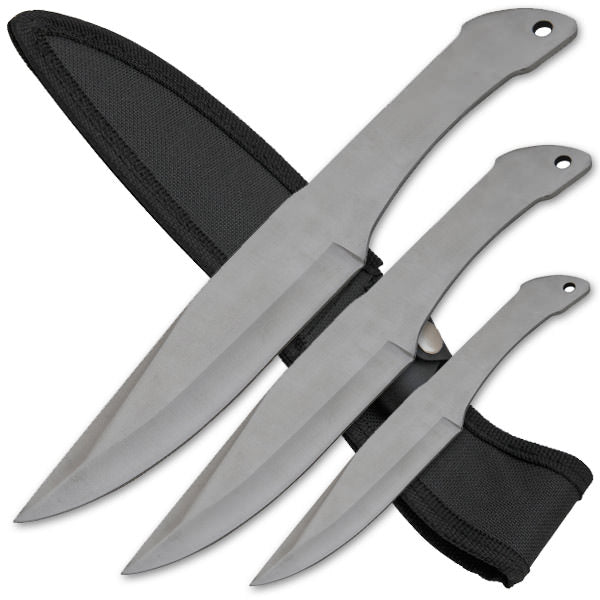 3pc Silver Stainless Steel Throwers with Sheath