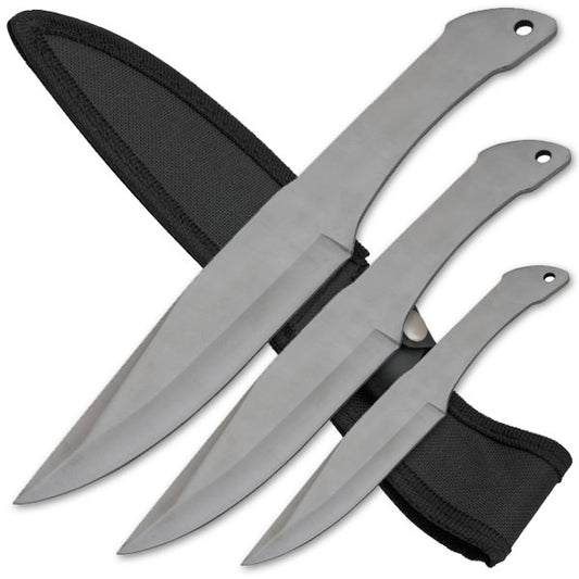3pc Silver Stainless Steel Throwers with Sheath
