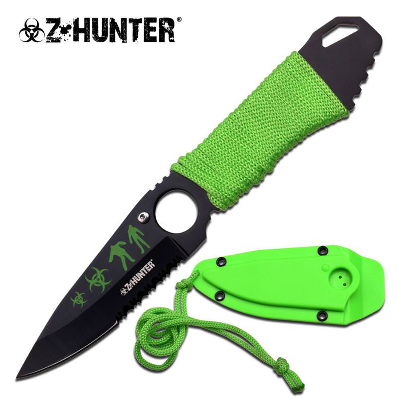 7 Inch Stainless Steel Neck Knife With Green Paracord Wrapped Handle