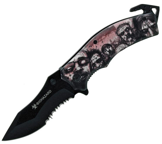 Rescue Spring Assist - 'Legal Auto Knife' - Walking Undead with Biohazard Pink