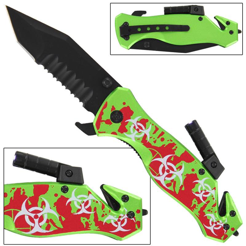 Zombie Crisis Bio-Hazard Flashlight Spring Assist Knife