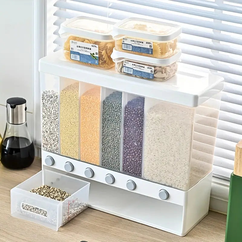 1pc Wall-Mounted Multi-Grid Food Dispenser - Large Capacity Rice Bucket