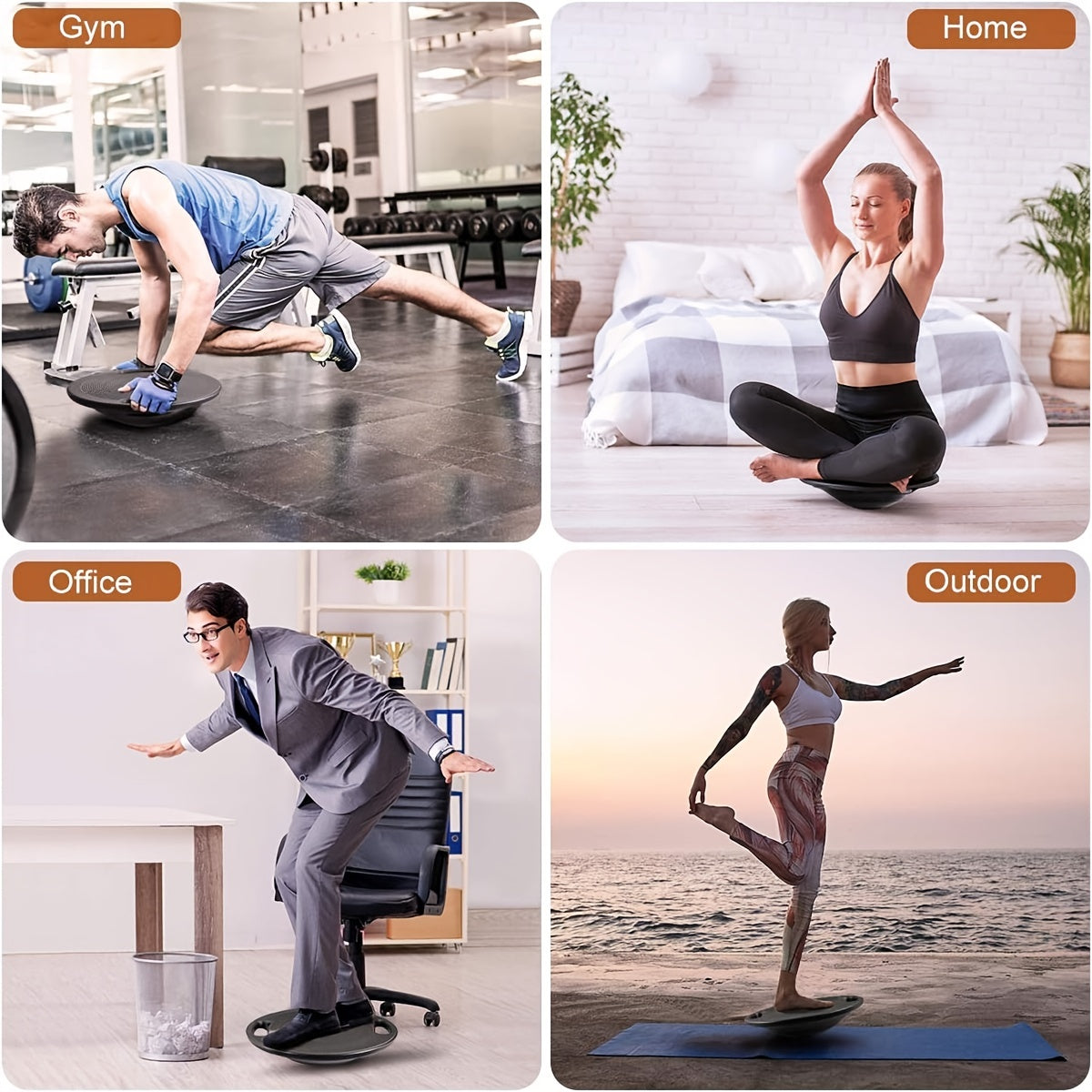 1pc Balance Board - Non-Slip Exercise Trainer(Black)