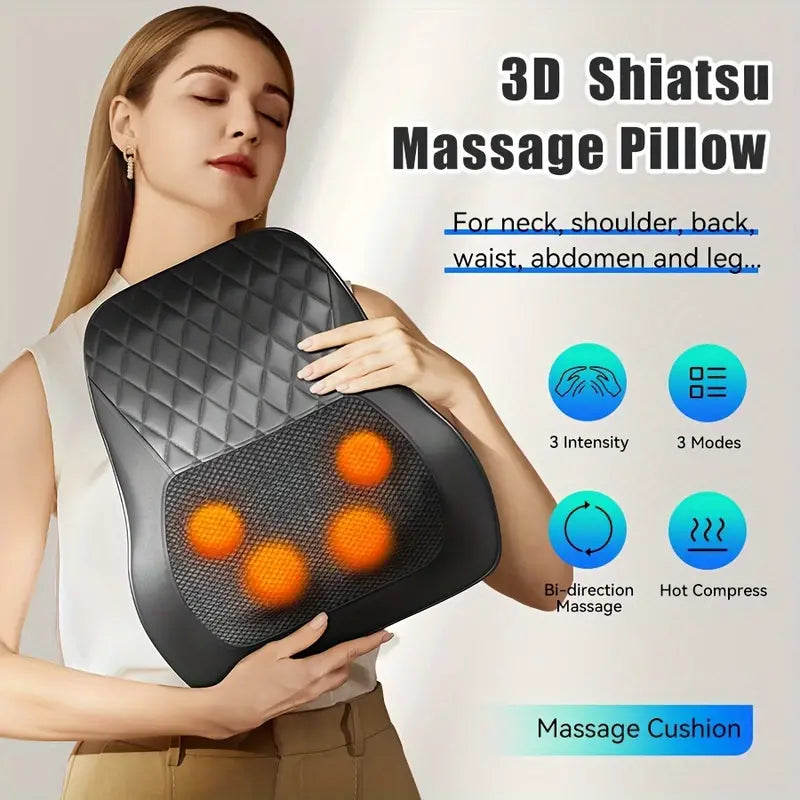 Cordless 3D Massage Pillow with Heat - Black