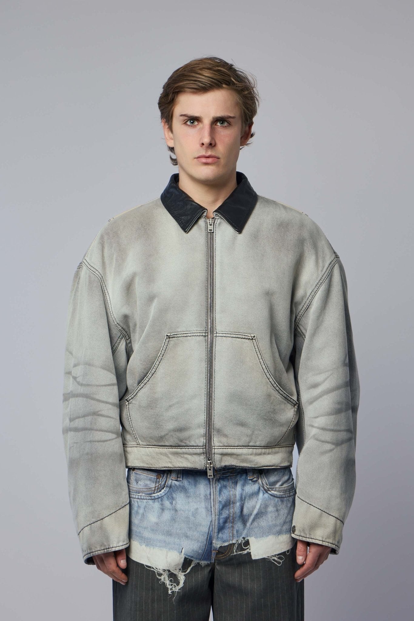 Faded Denim Bomber Jacket