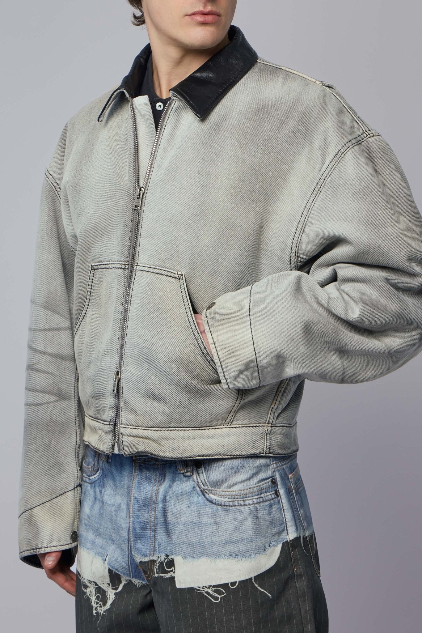 Faded Denim Bomber Jacket