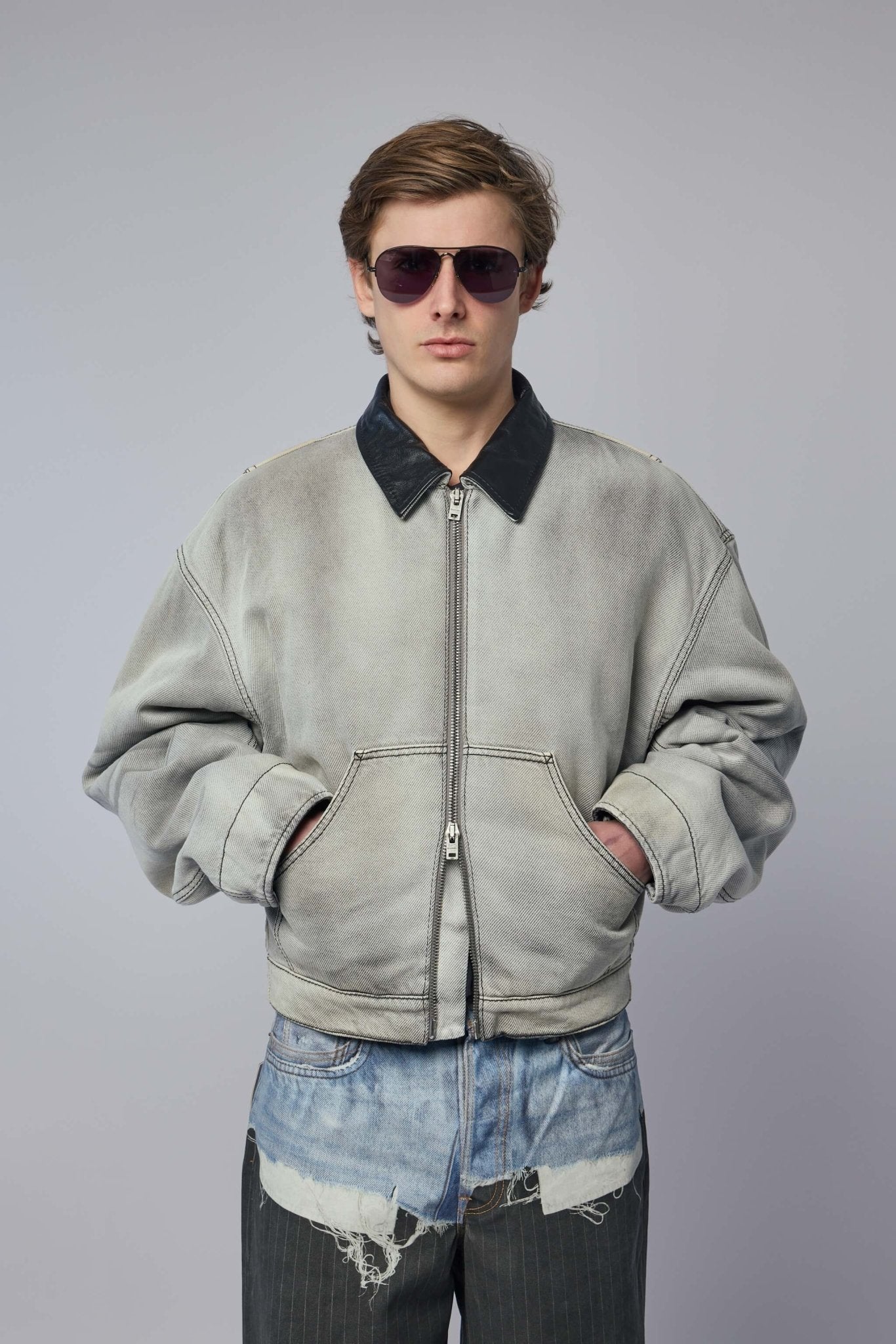 Faded Denim Bomber Jacket