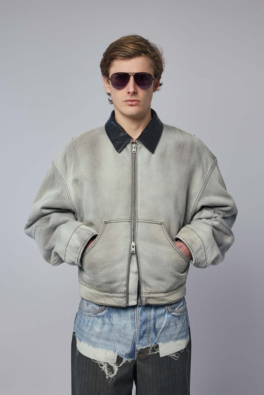 Faded Denim Bomber Jacket