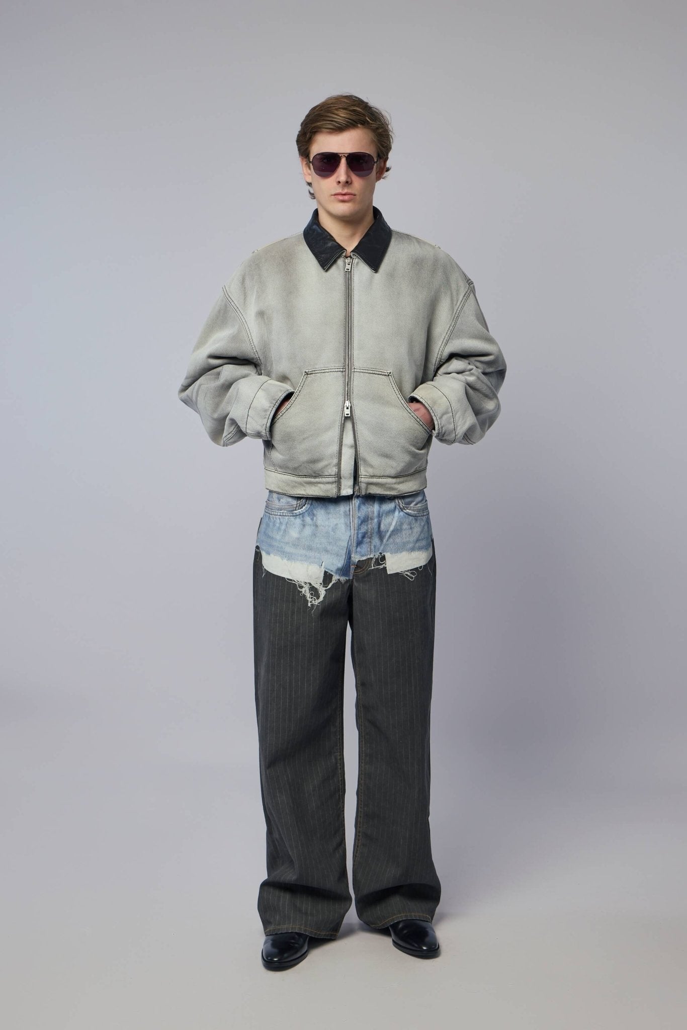 Faded Denim Bomber Jacket
