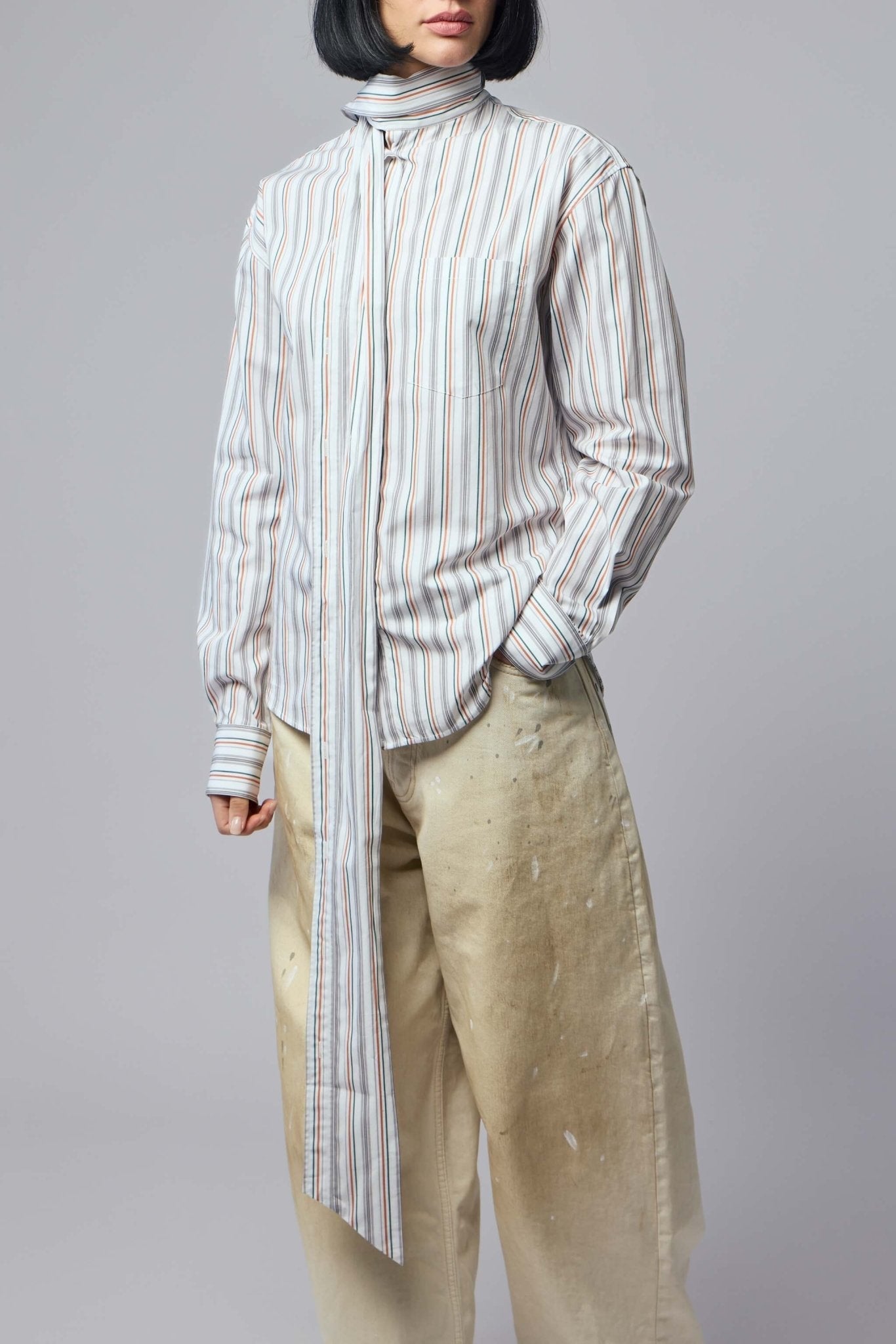 Striped Blouse with Scarf
