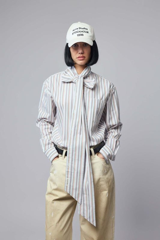 Striped Blouse with Scarf