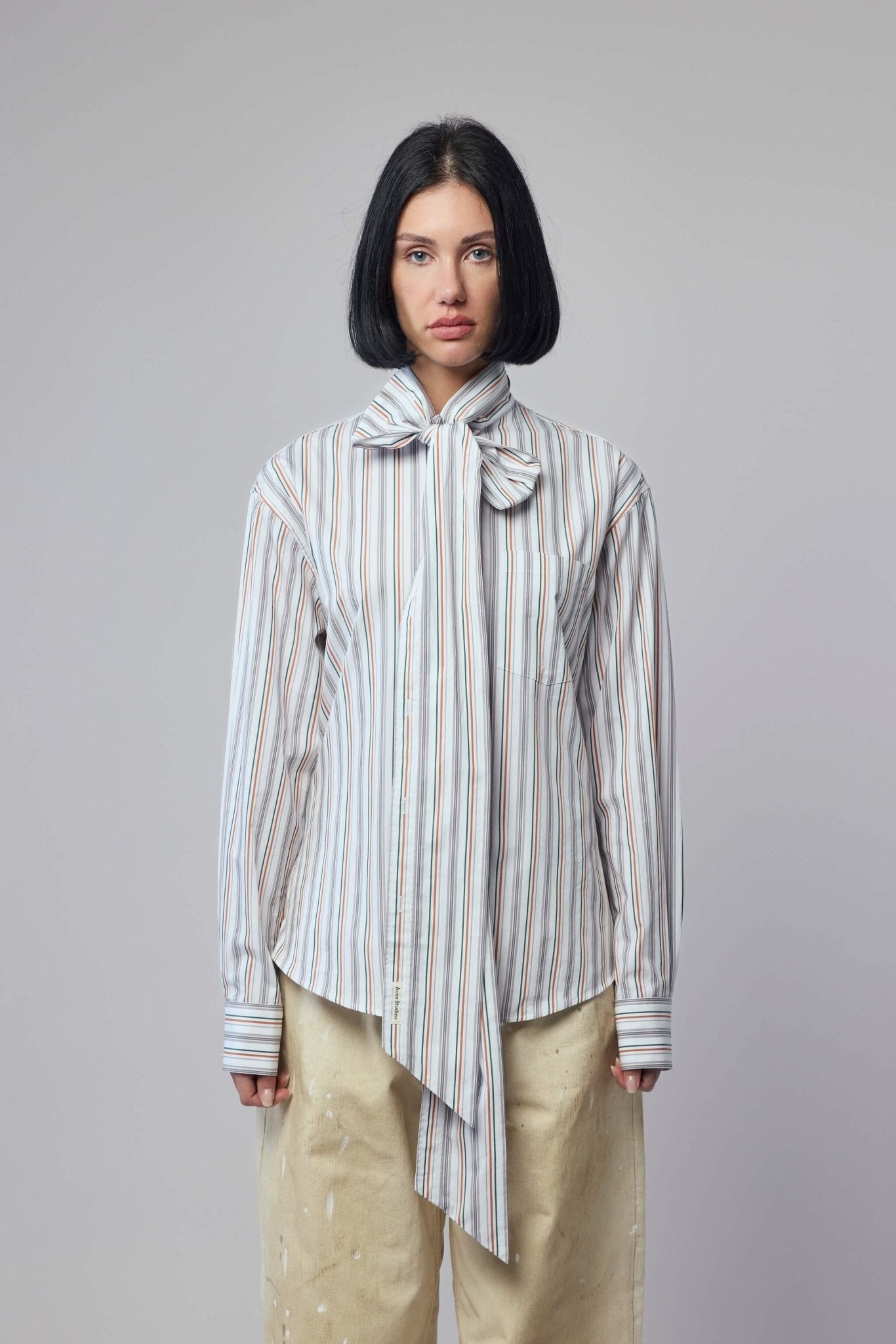 Striped Blouse with Scarf