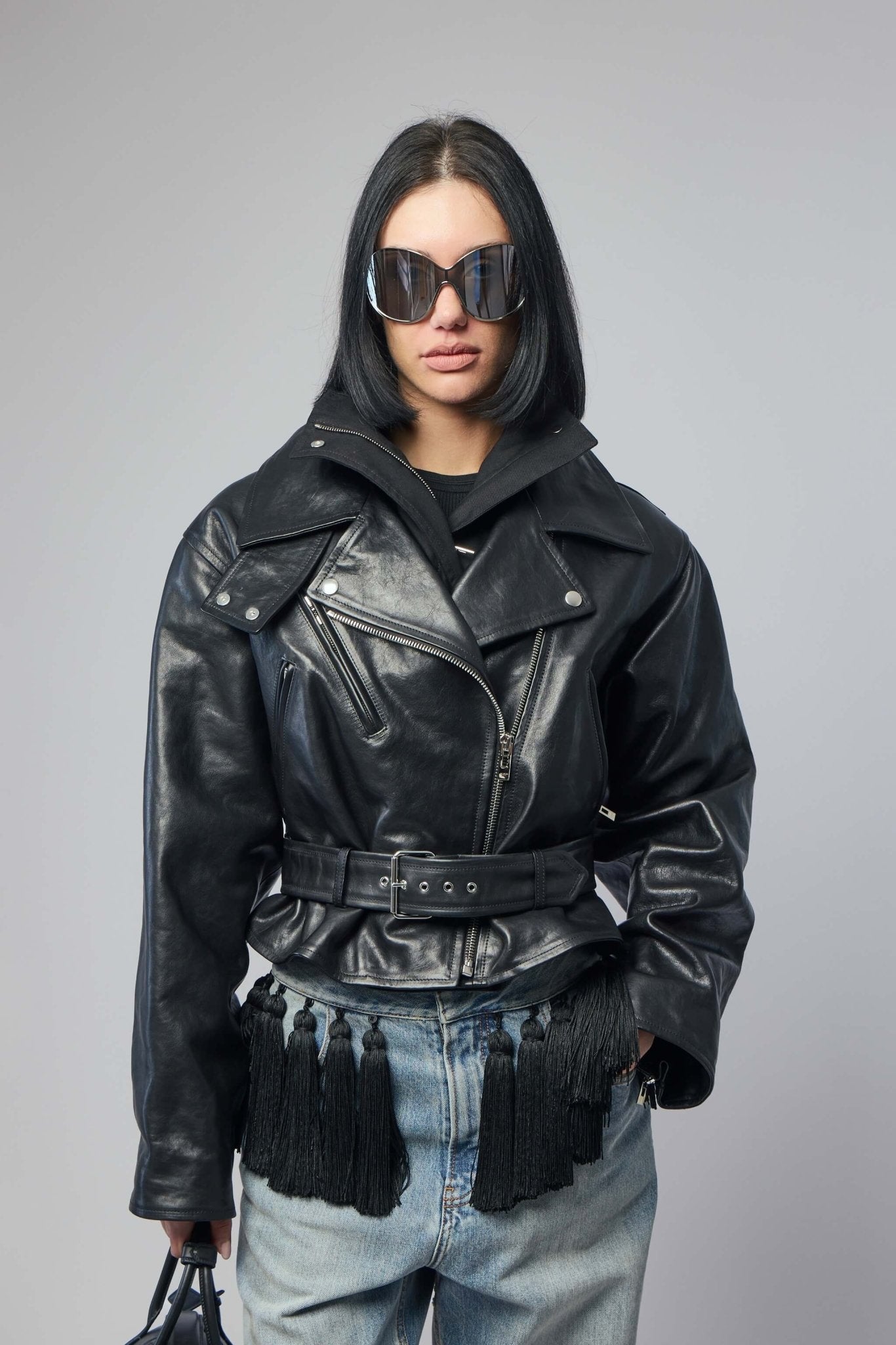 Layered Leather Biker Jacket