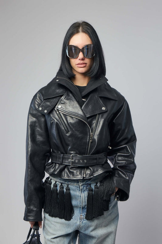 Layered Leather Biker Jacket