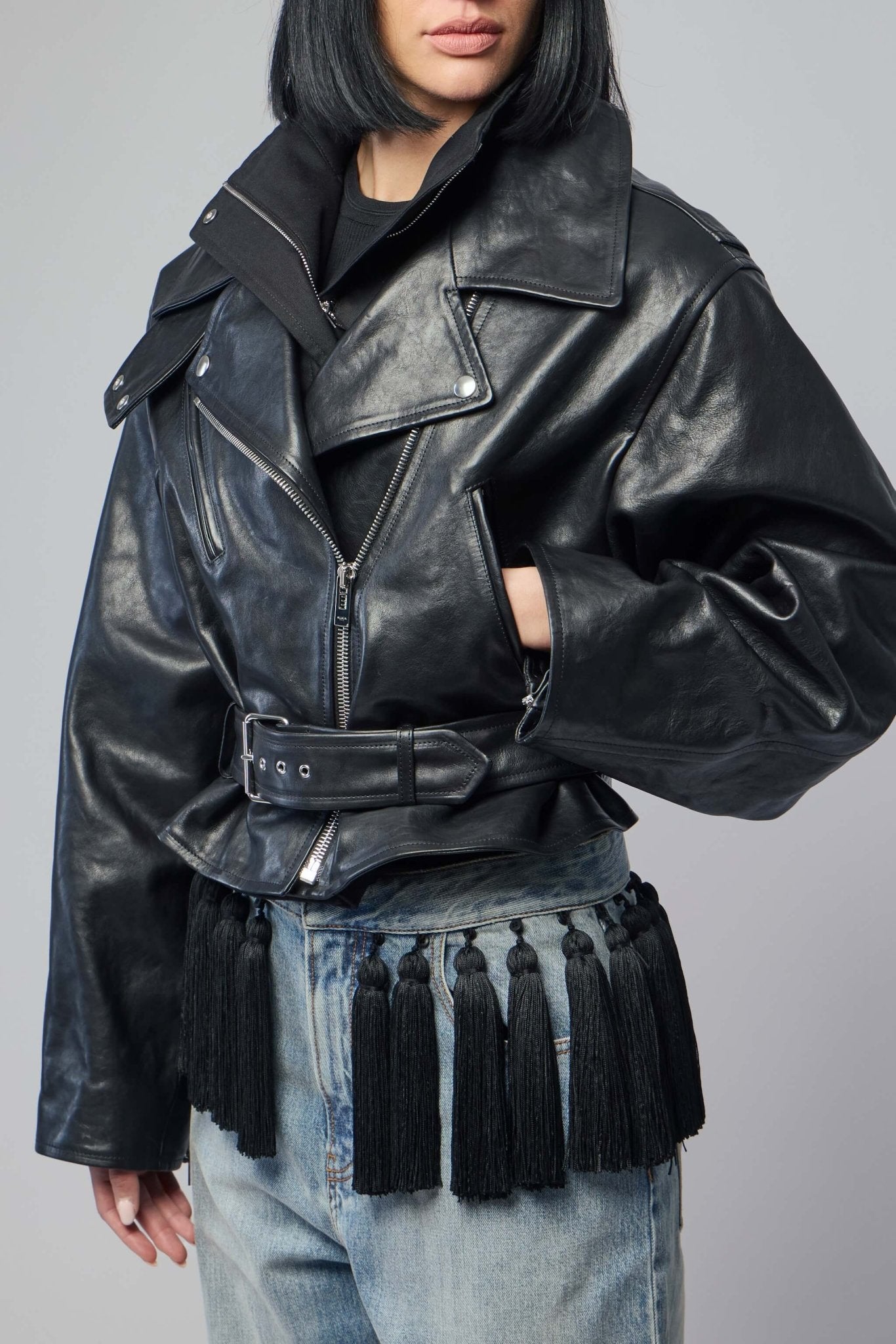 Layered Leather Biker Jacket