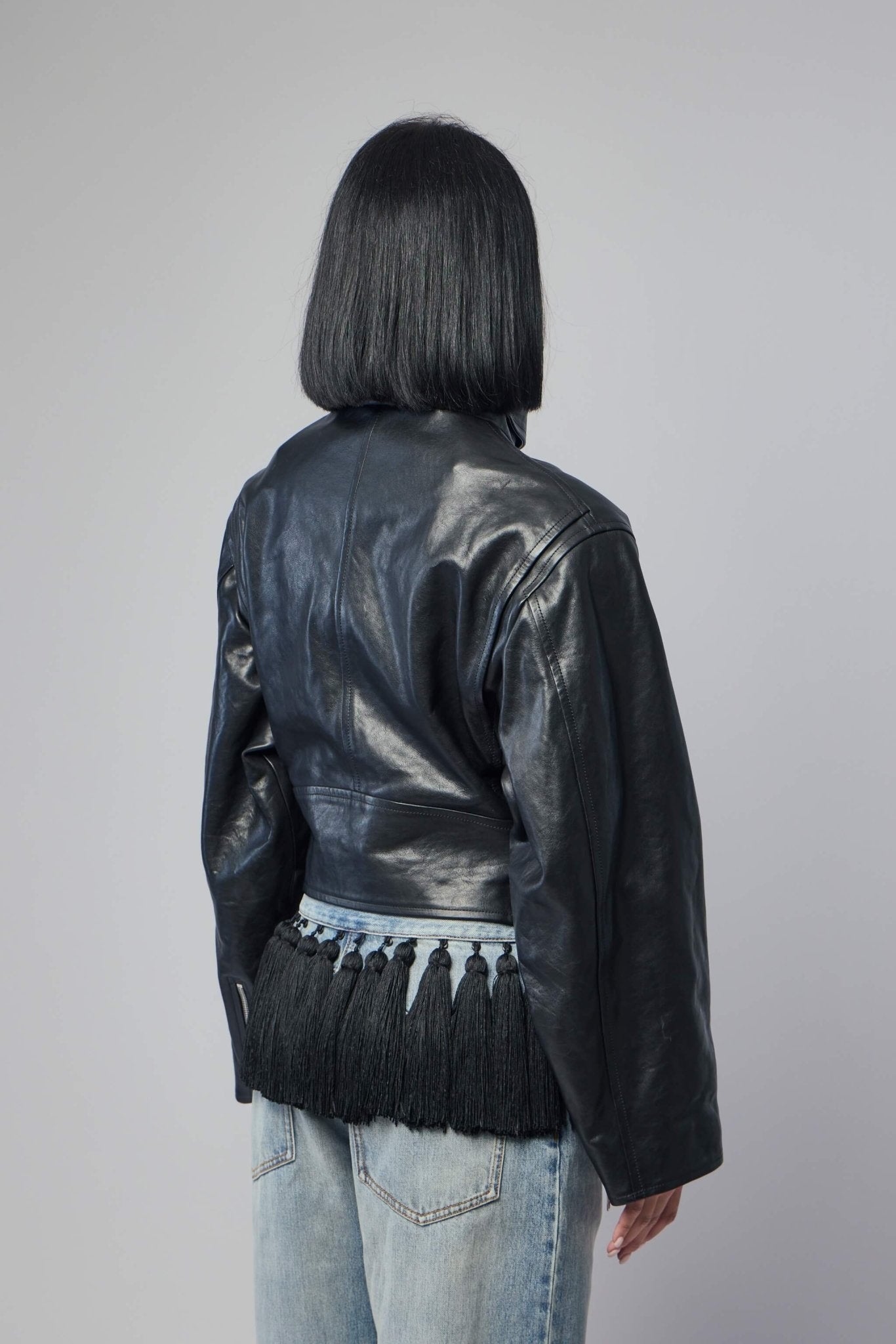 Layered Leather Biker Jacket