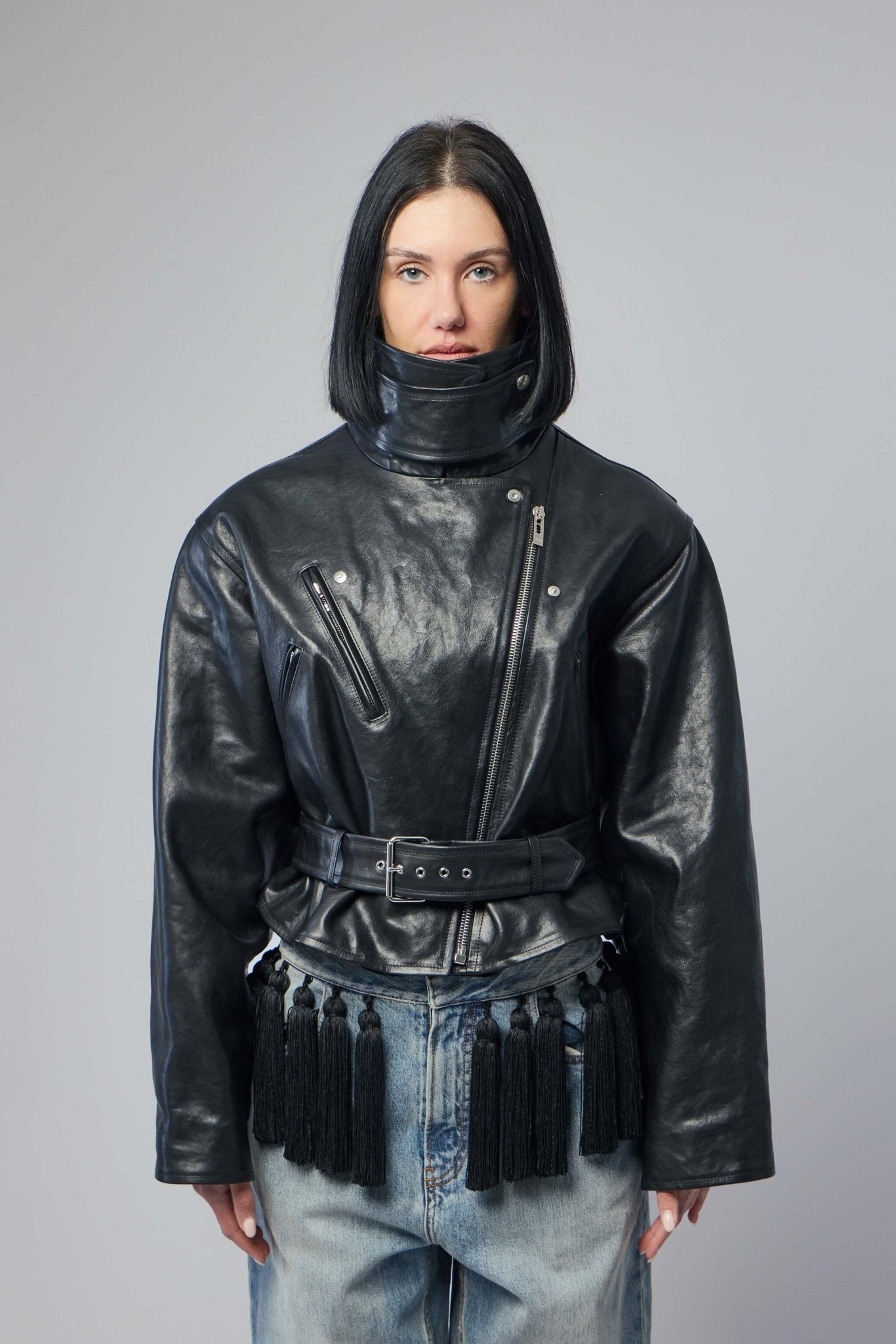 Layered Leather Biker Jacket