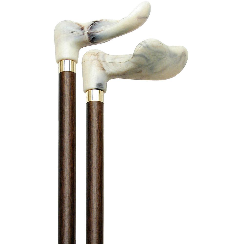 Hand-Specific Comfort Grip Cane: Creme Marble, Brown Beechwood