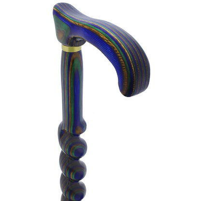 USA-Made Twisted Spiral Cane: Blue Green & Brown Laminate