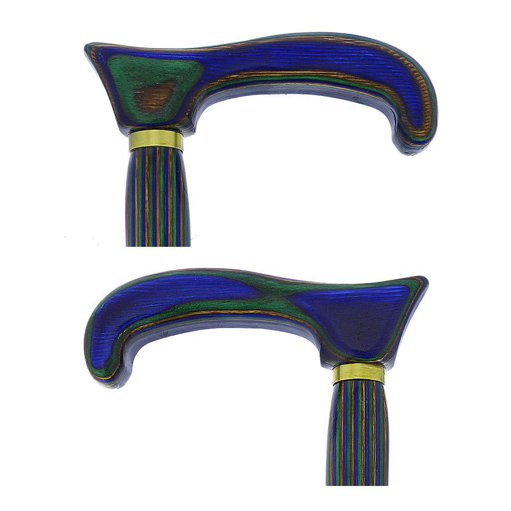 USA-Made Twisted Spiral Cane: Blue Green & Brown Laminate