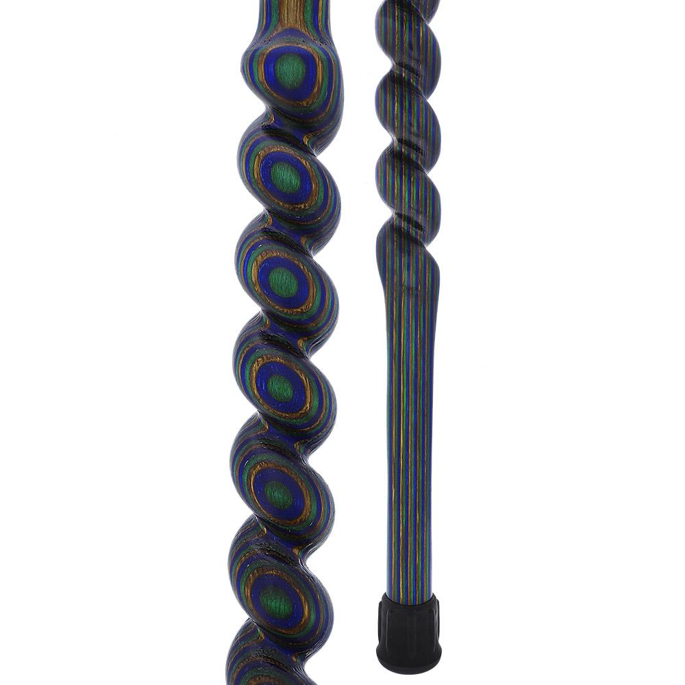 USA-Made Twisted Spiral Cane: Blue Green & Brown Laminate