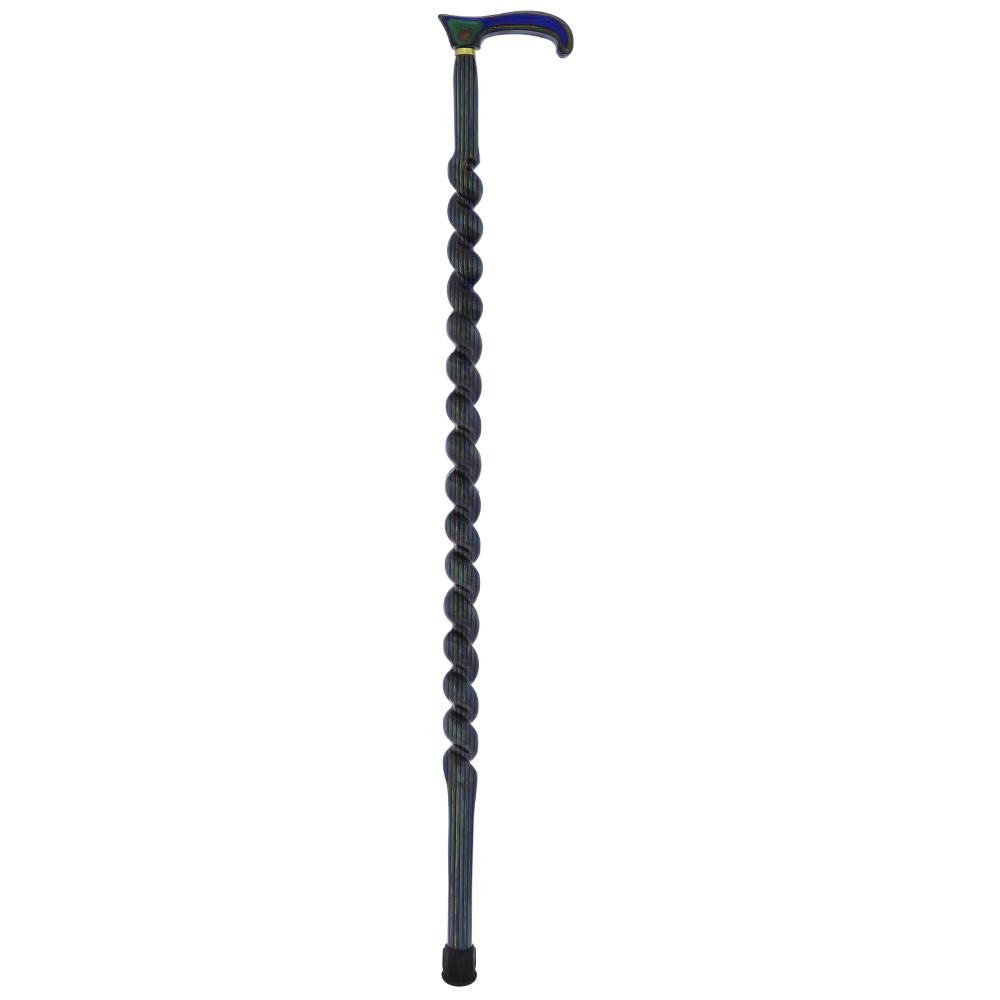 USA-Made Twisted Spiral Cane: Blue Green & Brown Laminate