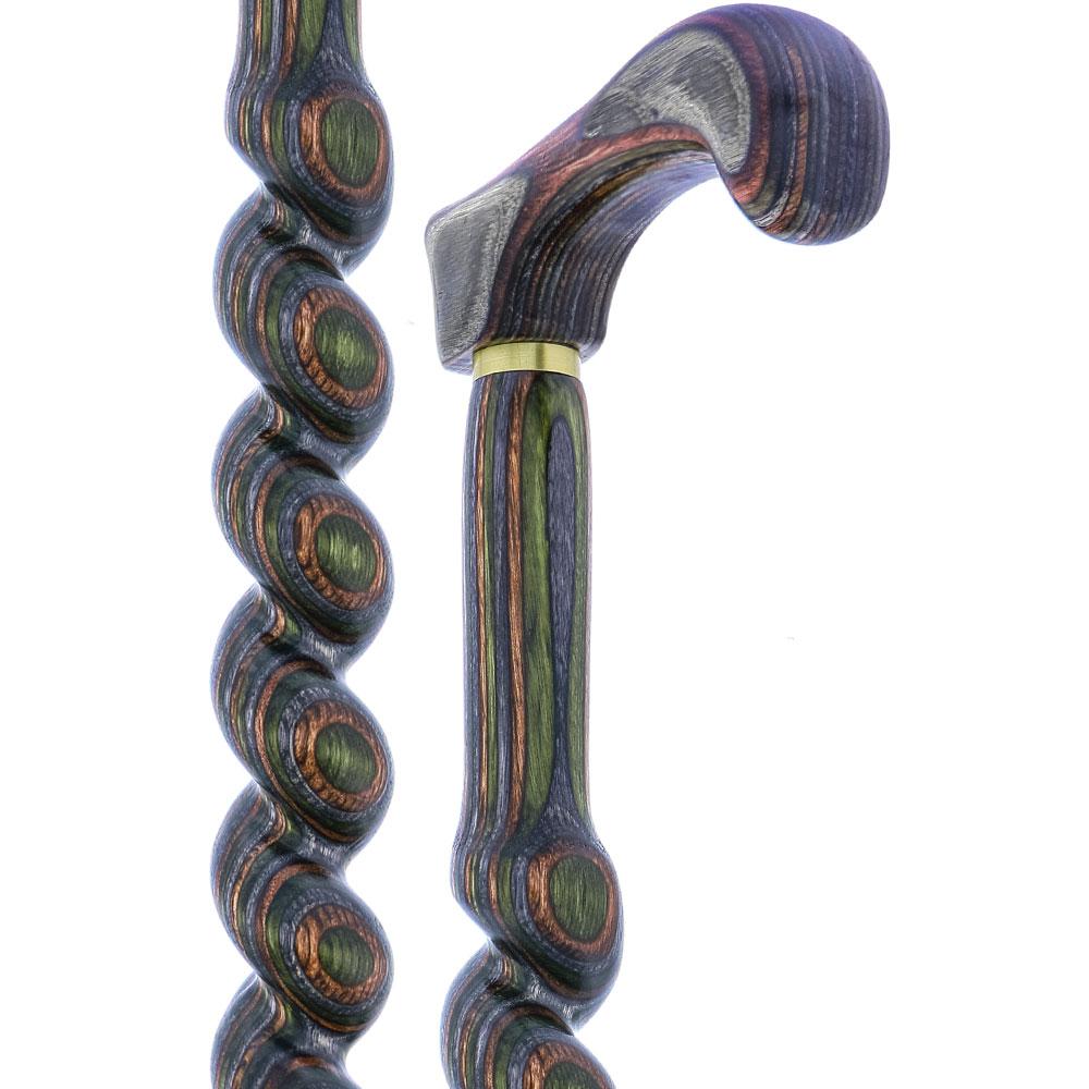 USA-Made Twisted Spiral Cane: Camo Durable Colorwood Laminate