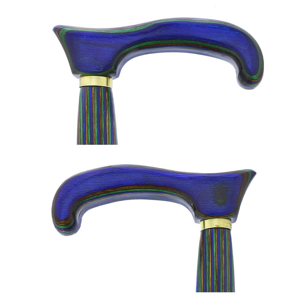 USA-Made Twisted Design Cane: Green, Blue & Brown Colorwood