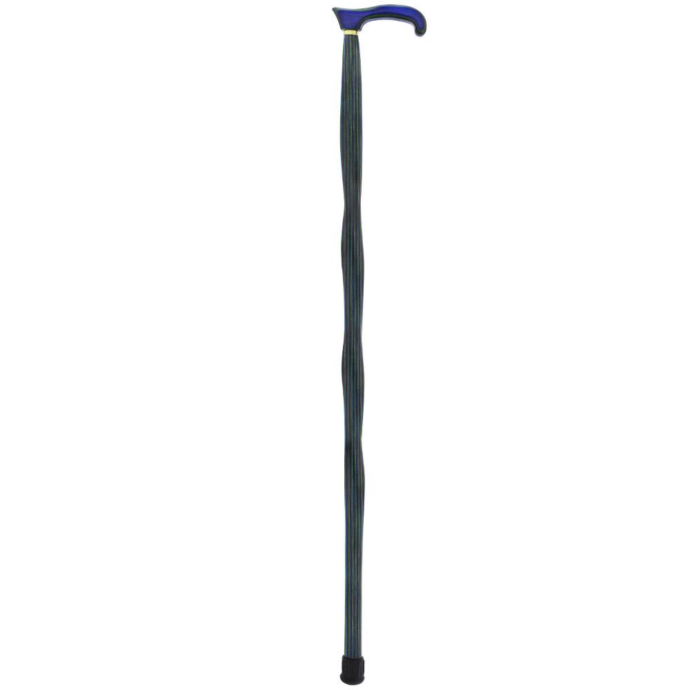 USA-Made Twisted Design Cane: Green, Blue & Brown Colorwood
