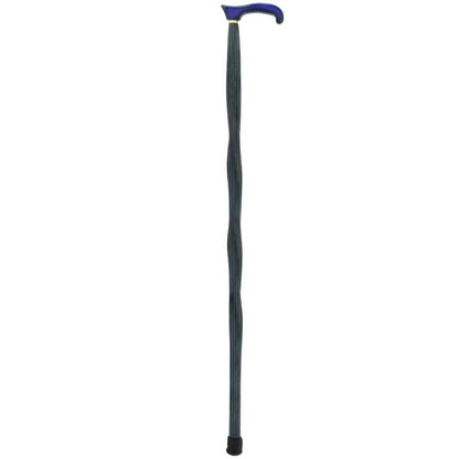 USA-Made Twisted Design Cane: Green, Blue & Brown Colorwood
