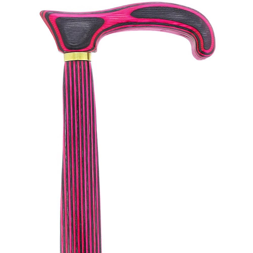 USA-Made Twisted Pink & Charcoal Cane: Vibrant Colorwood Laminate