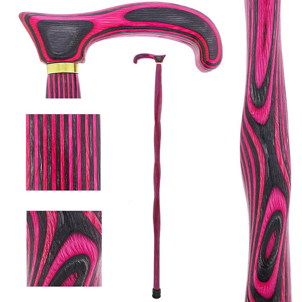 USA-Made Twisted Pink & Charcoal Cane: Vibrant Colorwood Laminate