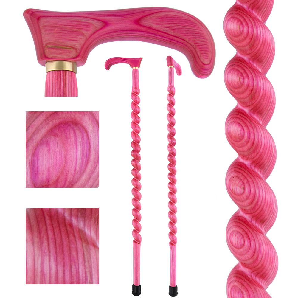 USA-Made Twisted Spiral Cane: Pink Vibrant Colorwood Laminate