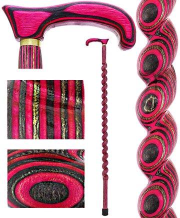 USA-Made Twisted Spiral Cane: Pink & Black Vibrant Laminate