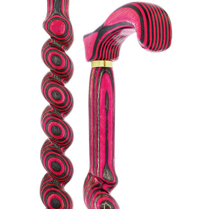 USA-Made Twisted Spiral Cane: Pink & Black Vibrant Laminate