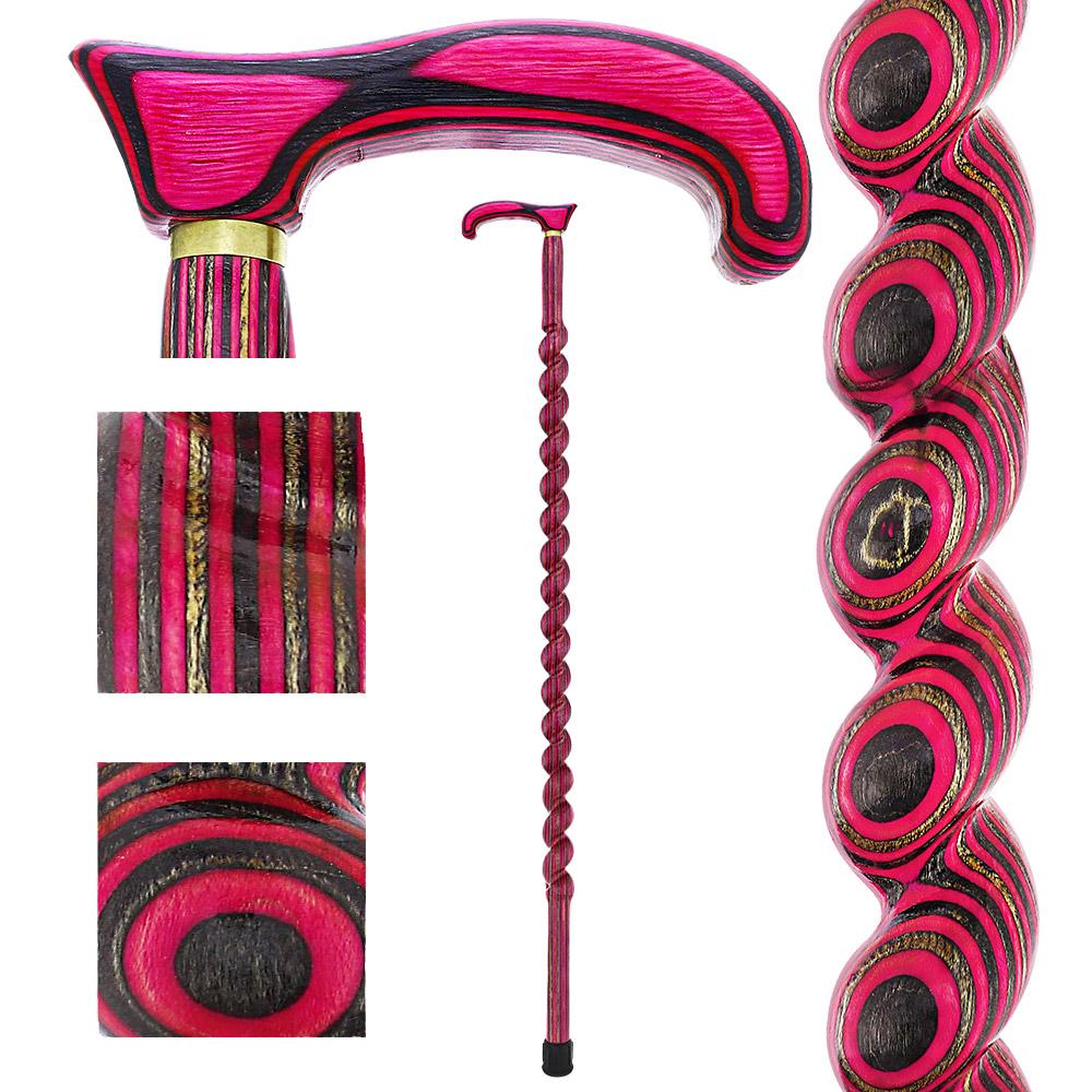 USA-Made Twisted Spiral Cane: Pink & Black Vibrant Laminate