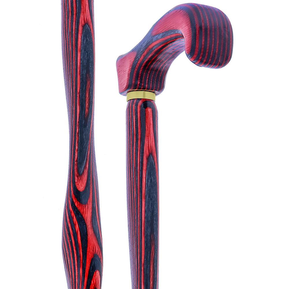 USA-Made Twisted Red-Black Cane: Vibrant Colorwood Birchwood