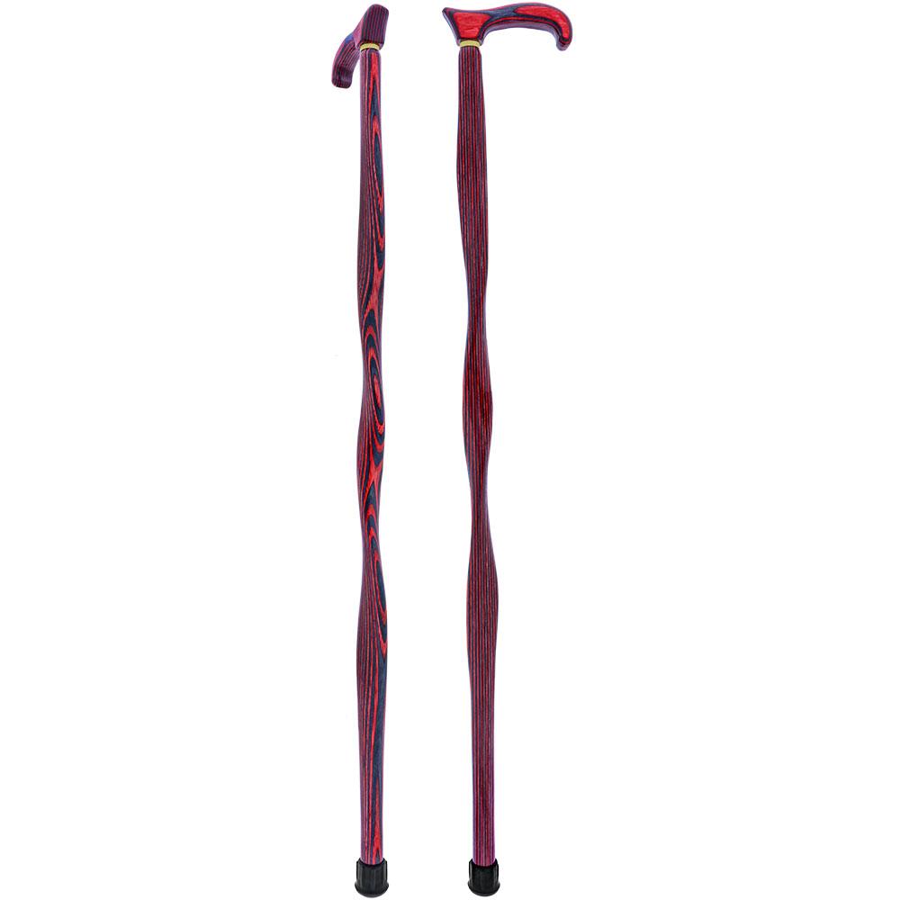 USA-Made Twisted Red-Black Cane: Vibrant Colorwood Birchwood