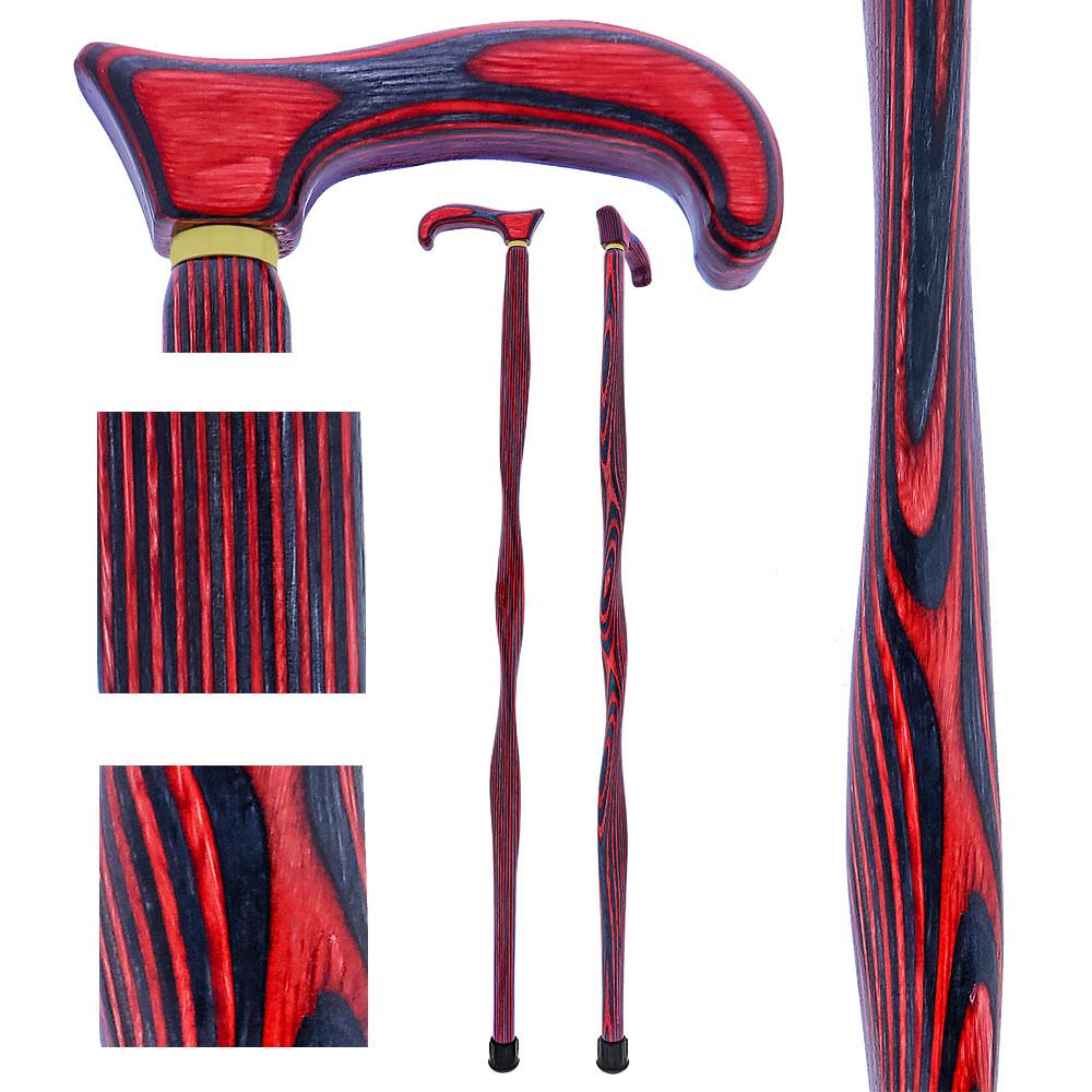 USA-Made Twisted Red-Black Cane: Vibrant Colorwood Birchwood